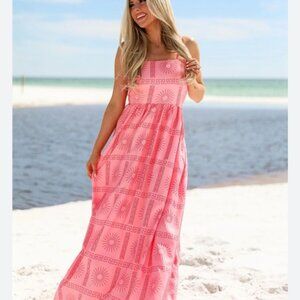 NWT Lucass Boutique Pink Peach Maxi Dress Adjustable Straps Size Small